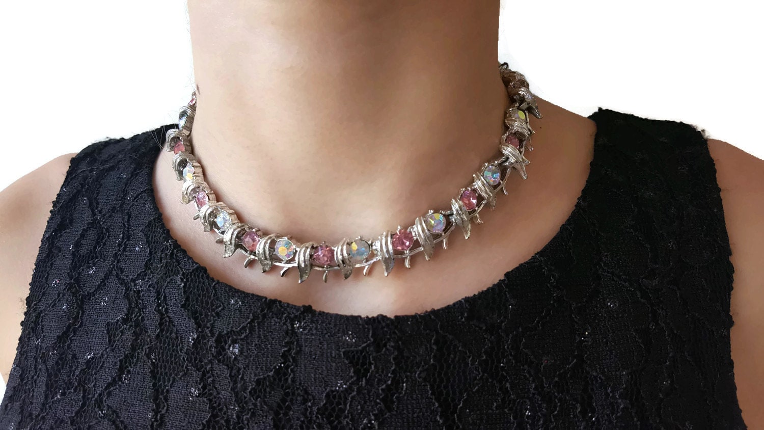Adjustable Choker Necklace Silver Rhinestone Necklace Vintage Etsy