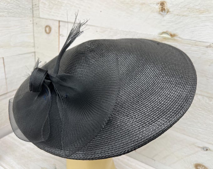 Vintage Black Halo, Platter Hat, 1940's Womens Hat , Tilt Hat, Hats