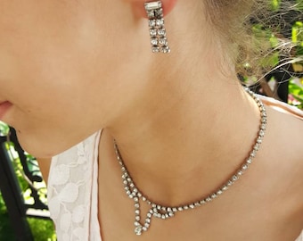 Crystal Bridal Jewelry, Crystal Necklace and Earrings Set, Crystal Necklace, Crystal Earrings, Vintage Wedding Jewelry, Something Old