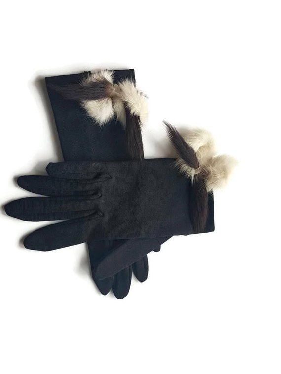 Gloves Vintage Black with Mink Fur, Unique Rare D… - image 2