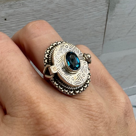 Poison Ring Sterling Silver Blue Topaz Vintage Ri… - image 2