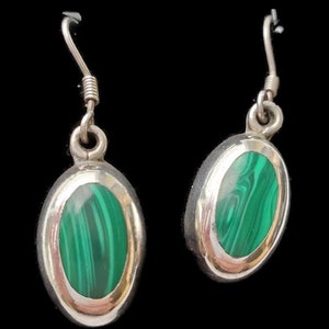 Malachite Earrings Vintage Sterling Silver Earrings Made In Mexico Southwestern Jewelry, Malachite jewelry, Earrings for women Gifts