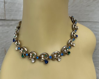 Vintage Choker Necklace, 1930s Jewelry, Chokers, Rhinestone Necklace, Blue Rhinestone Necklace, Crystal Necklace, Antique Jewelry