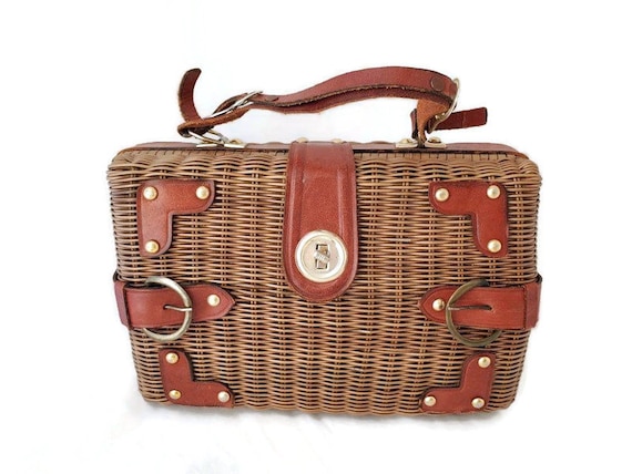 Wicker Purse Bag, Basket Purse, Wicker and Leather