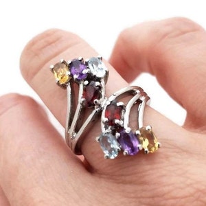 Multi Stone Silver Ring Gemstone Antique Ring, Garnet, Amethyst, Topaz, Rings Antique Ring, Sterling Silver, Size 6, For Women Jewelry