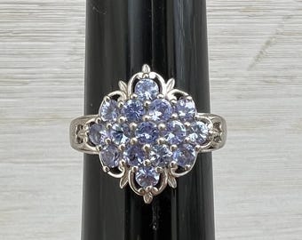 Tanzanite Cluster Ring Sterling Silver Vintage Jewelry, Size 7 Ring Vintage Rings