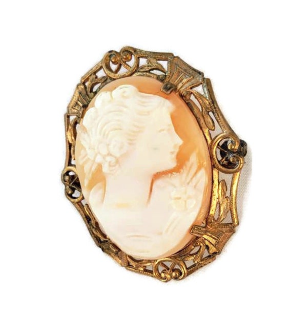 Antique Cameo Brooch Carved Cameo Shell Cameo Ear… - image 2