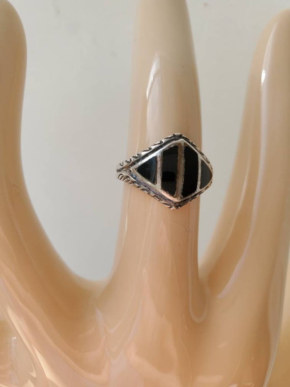 Black Onyx Ring Sterling Silver Rings, Vintage Ri… - image 2