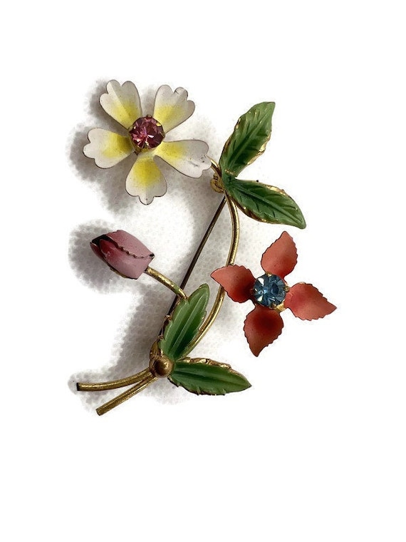 Vintage Floral Austrian Pin Signed Azub Austria Cr