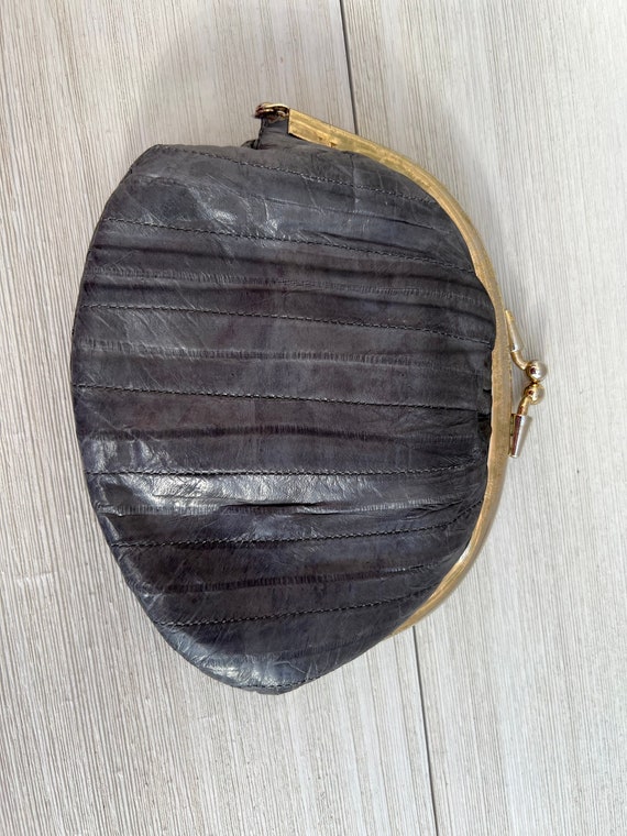 Vintage Genuine Leather Blue Gray Clutch Bag with… - image 5