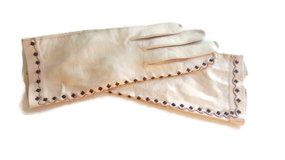 French Gloves Leather NWT Vintage White Leather G… - image 1