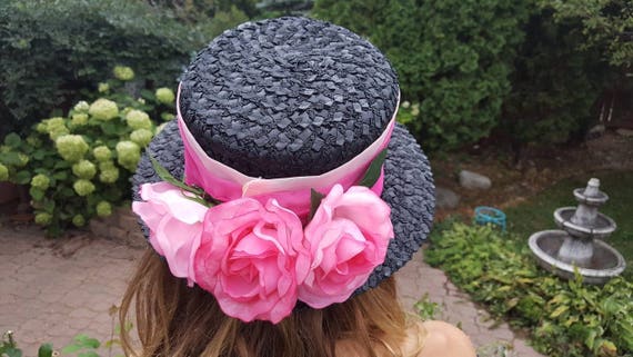 Floral Sun Hat, Tea Party Hat, Hats, Women, Black… - image 2