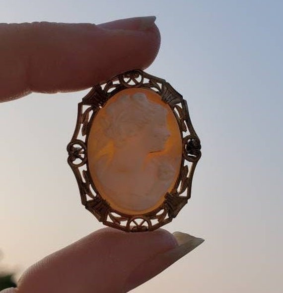 Antique Cameo Brooch Carved Cameo Shell Cameo Ear… - image 4