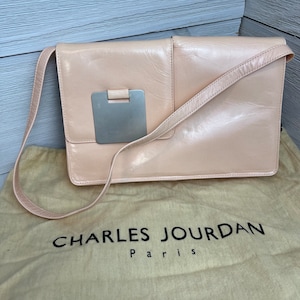 Vintage Charles Jourdan Paris Envelope Clutch Bag Pink Leather Medium Sized Runway Clutch with Dust bag Women, Vintage Purses Handbags