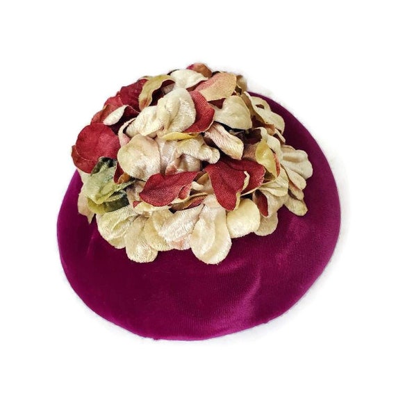 Magenta Fascinator Flower Hat Vintage Floral Hat … - image 1