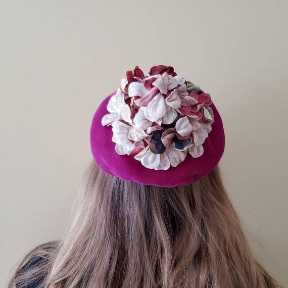 Magenta Fascinator Flower Hat Vintage Floral Hat … - image 6