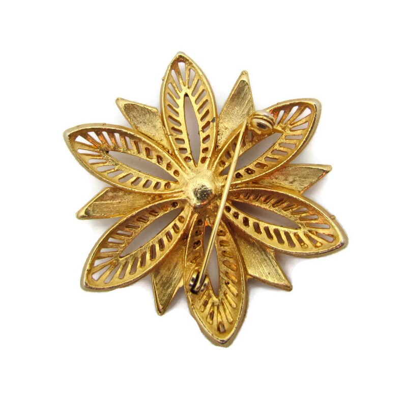 Large Flower Brooch Pin Large Enameled Golden Scarf Pin Holder Etsy