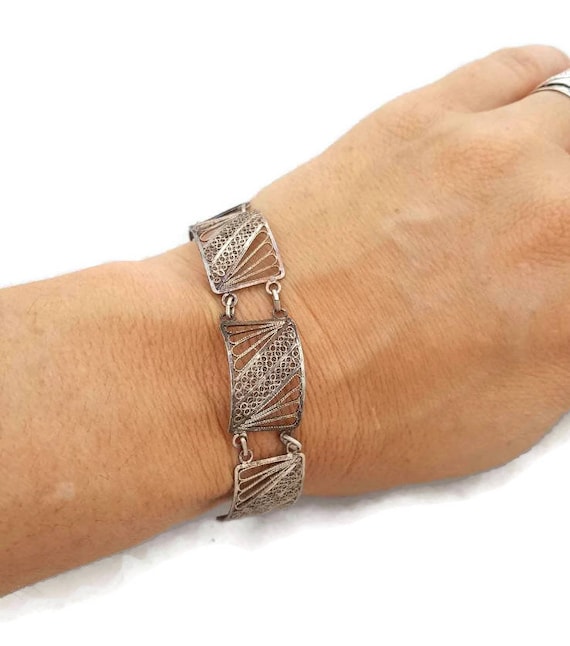 Bracelet En Argent Filigrané Et Vermeil Vers 1940 - Travail étrangé - Occasion Vintage
