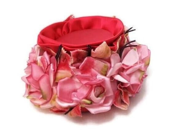 Vintage Pink Floral Fascinator Hat Mesh 3D Flower Headpiece Spring Derby Pink Rose Flower Fascinator Hat, Kentucky Derby Felt Flower  main image 2