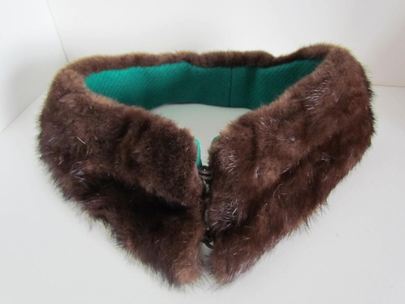 Wide Detachable Vintage Fur Collar, Dark Brown Mi… - image 1