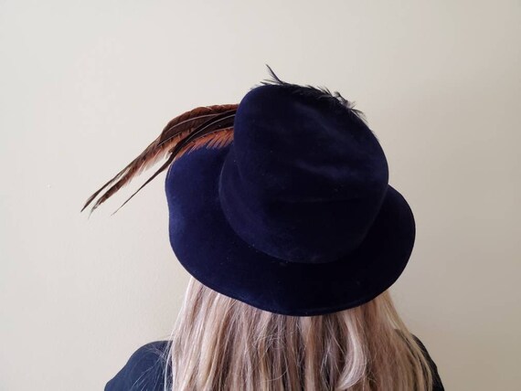 1970s Biak Bird and Feather Blue Wool Hat - Vinta… - image 5