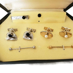 TARA Fifth Avenue Cuff Link and Tie Clip Set Vintage Gifts For Him, Suit & Tie Accessories, Cufflinks Gold Silver