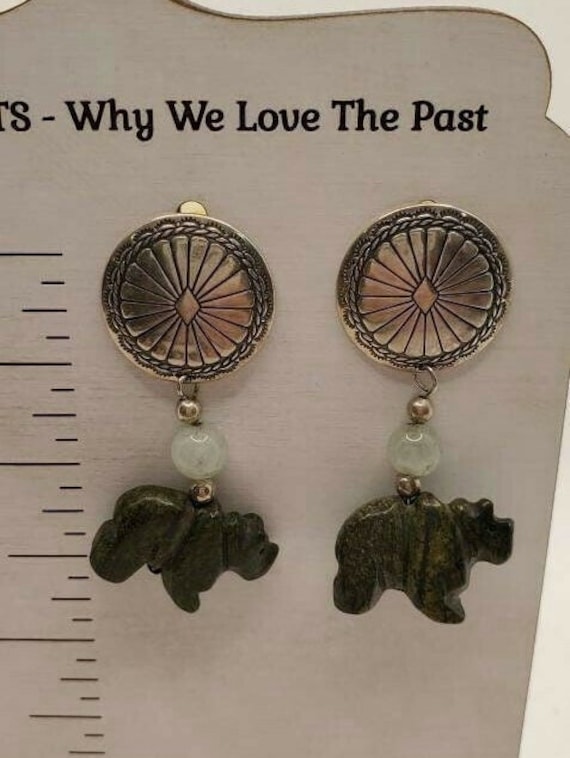 Jadeite Southwestern Earrings, Vintage Dangle Dro… - image 1