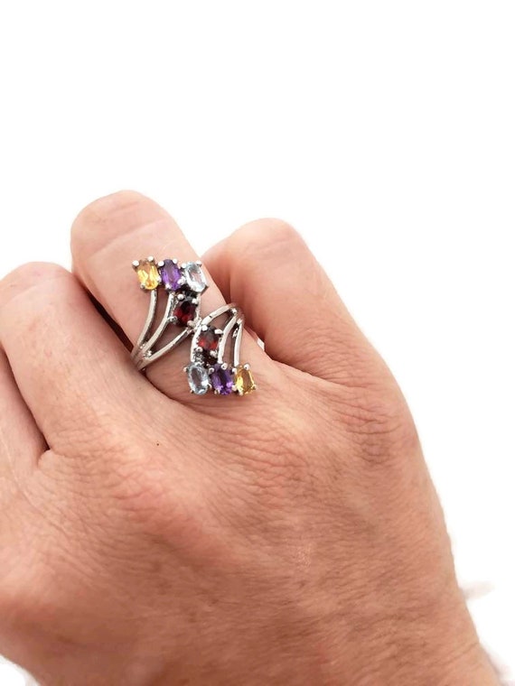 Multi Stone Silver Ring Gemstone Antique Ring, Ga… - image 7