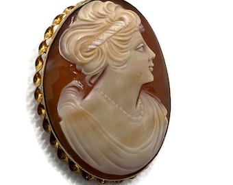 Antique Cameo Brooch Pendant 12K Gold Over Sterling Shell Cameo Pendant