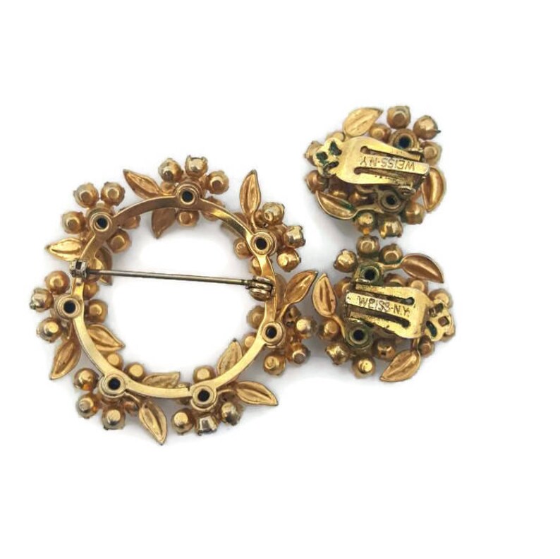 Jewelry Weiss CO N.Y. WEISS Jewelry Set Weiss Crystal Wedding Jewelry Vintage Bridal Jewelry Brooch Rhinestone Earrings Floral