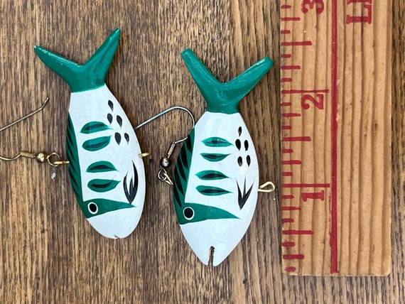 Tropical Fish Dangle Earrings Vintage Hand Painte… - image 4
