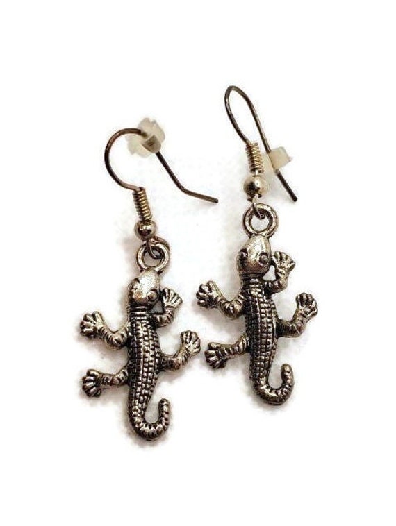 Gecko Dangle Earrings, Vintage Earrings Unique Fun