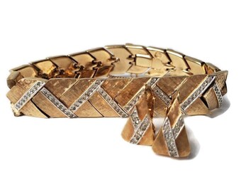 Panetta Jewelry Signerat Guldfärgat Diamantarmband och Örhängen Smyckeset från 1960-talet Vintage Samlarsmycken Presenter Till Henne