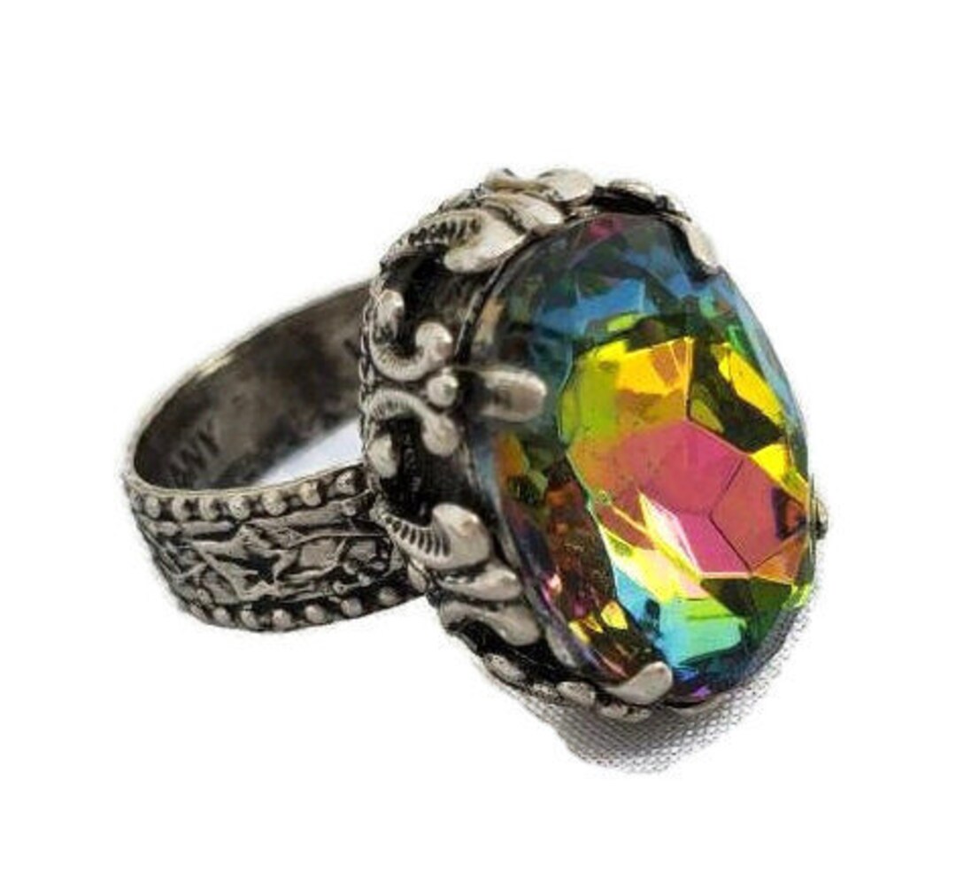 Baroque Ornate Antique Ring Signed W Germany Rivoli Adjustable Rings ...