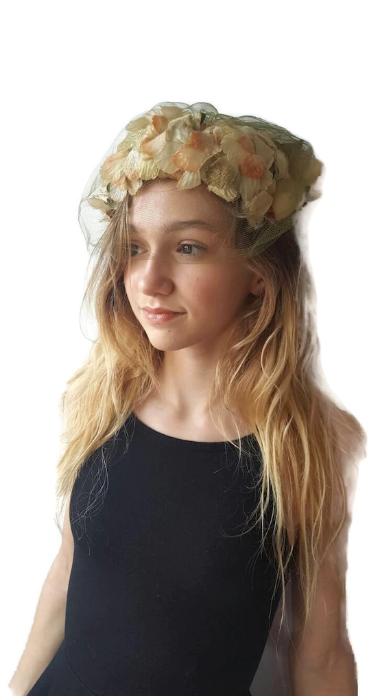 Floral Pillbox Hat with Veil, Tea Party Hats for G