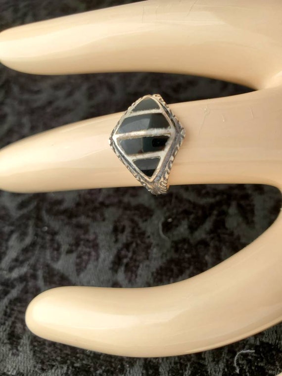 Black Onyx Ring Sterling Silver Rings, Vintage Ri… - image 1
