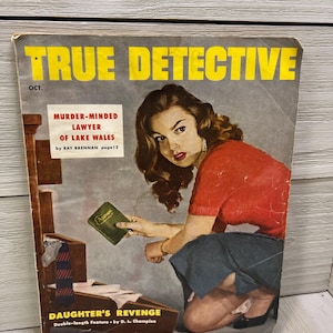True Detective październik 1954, prawnik z nastawieniem na morderstwo z Lake Wales, magazyn kryminalny vintage, magazyny, ilustracje
