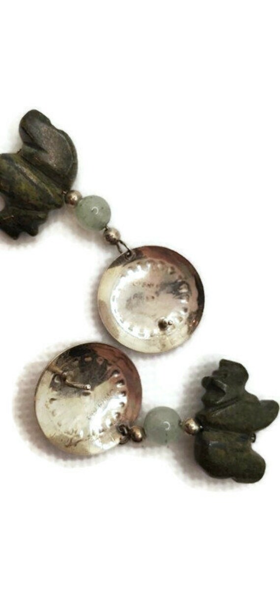 Jadeite Southwestern Earrings, Vintage Dangle Dro… - image 3