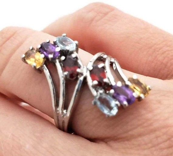 Multi Stone Silver Ring Gemstone Antique Ring, Ga… - image 3