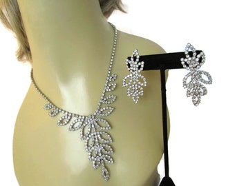 Rhinestone Jewelry Set Vintage Bridal Jewelry Set, Large Dangle Earrings, Wedding Statement Necklace Earrings, Wedding Jewelry For Guests