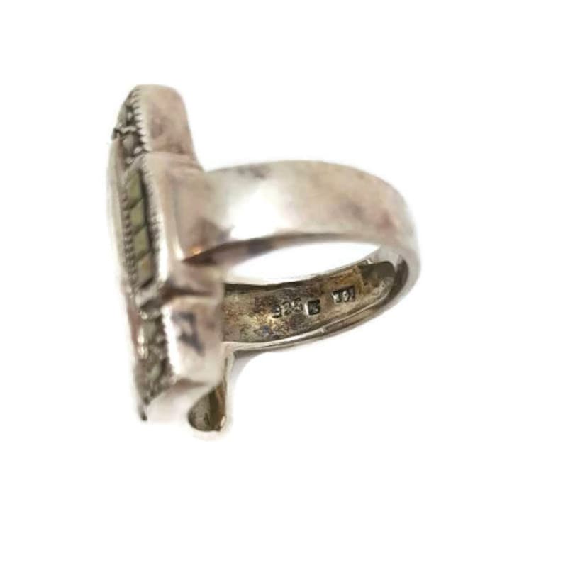 Sterling Marcasite Ring of Mother of Pearl Ring MOP Antique Ring Sterling Silver Size 6 Vintage Jewelry Gifts For Her Gi