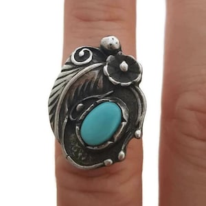 Antique Turquoise Ring Sterling Silver Turquoise Jewelry, Size 4 1/2, Native Jewelry, Southwestern Navajo Turquoise Ring Vintage Rings
