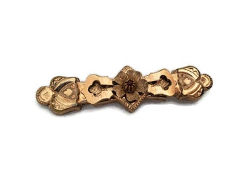 1900's Victorian Bar Rose Gold Filled Antique Jewelry, Antique Bar Pin Ornate Jewelry For Women