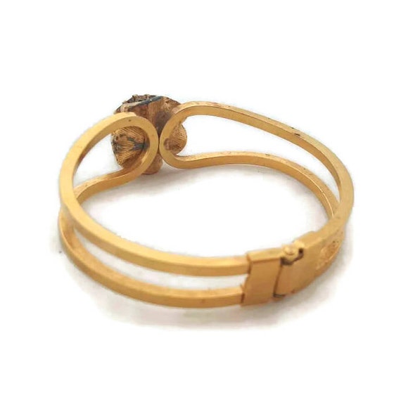Clamper Bracelet Vintage Amber  Rhinestone Bangle… - image 3
