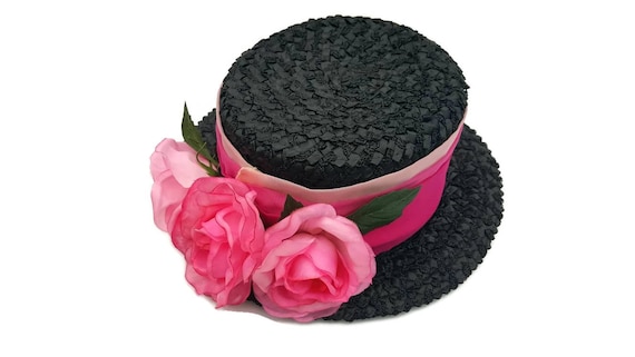 Floral Sun Hat, Tea Party Hat, Hats, Women, Black… - image 1