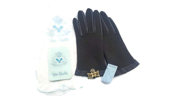 Gloves Wool with Leather Trim Van Raalte Vintage … - image 1