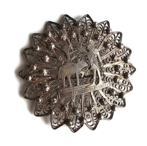 1920s Egyptian Filigree Brooch Silver Filigree Jew