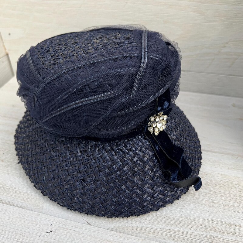 Navy Blue Straw Cloche Hat main image 0