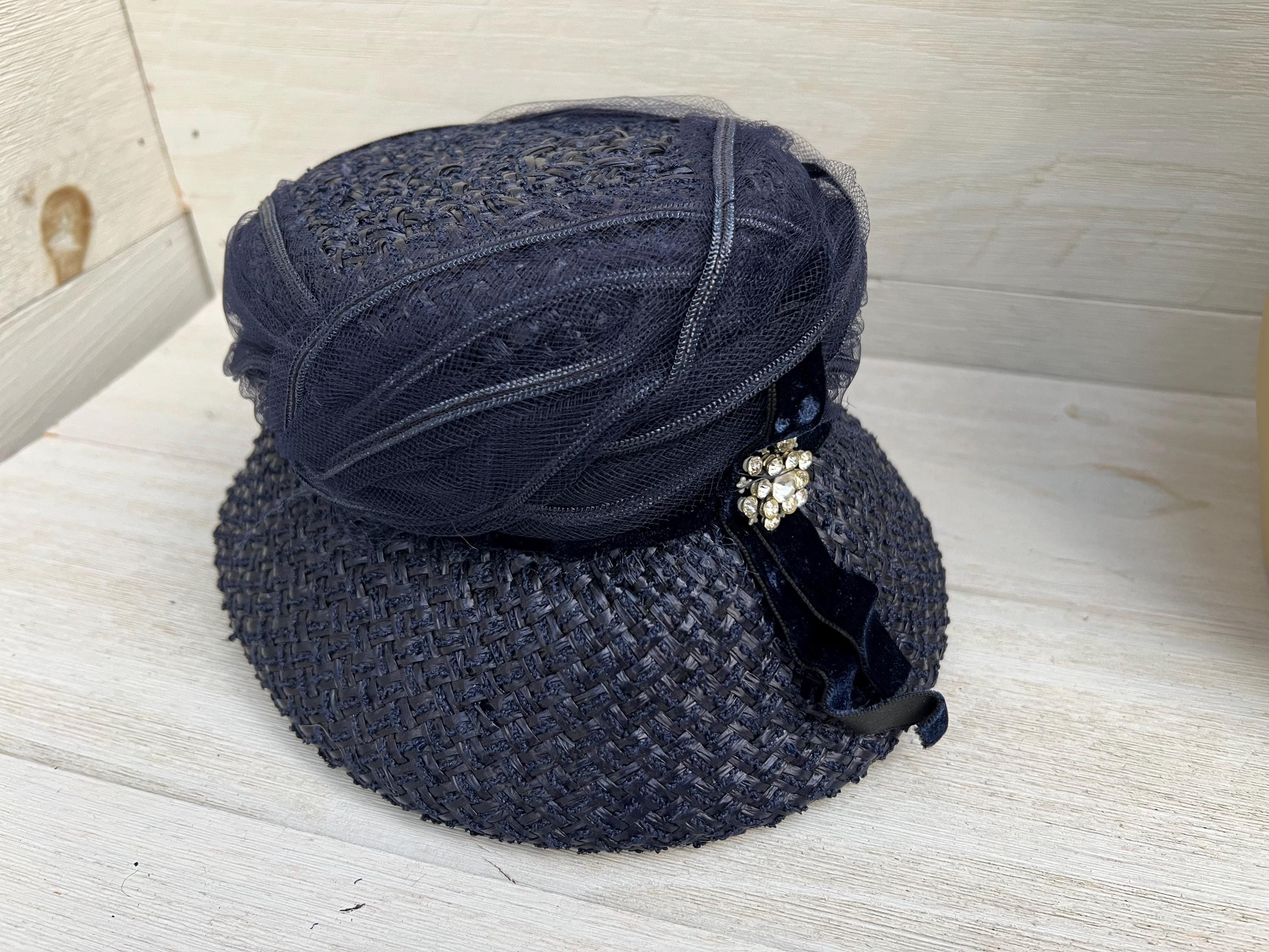 Chic vtg Black cloche straw Women\'s Hat bow by Otti Moll fits 21” Red Cloche Hat Straw - Etsy main image 4
