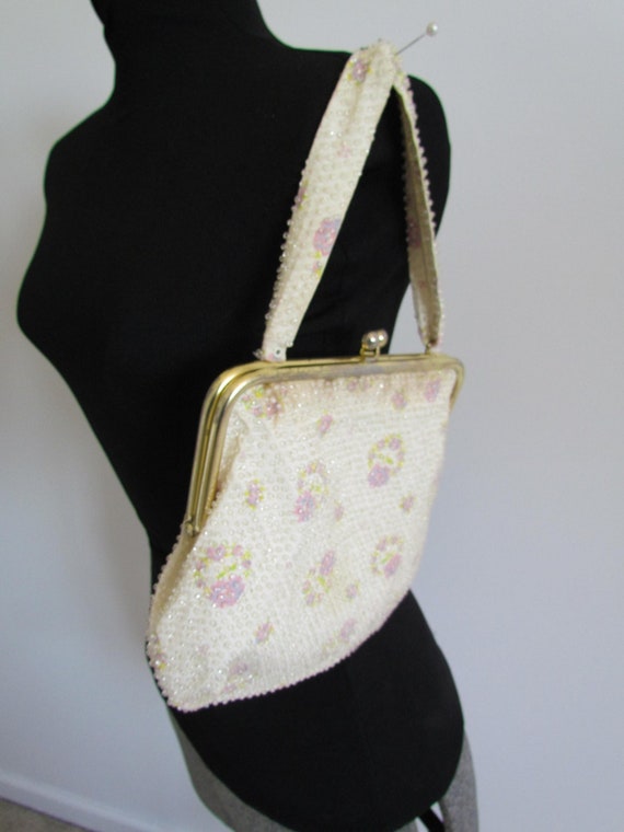 1950s Beaded Handbag Beaded Purse Bags Gold Frame… - image 1